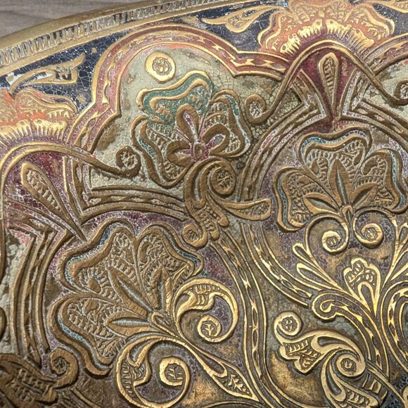 Vintage Brass Engraved Footed Bowl India Persian Floral 8" - Picture 4 of 7